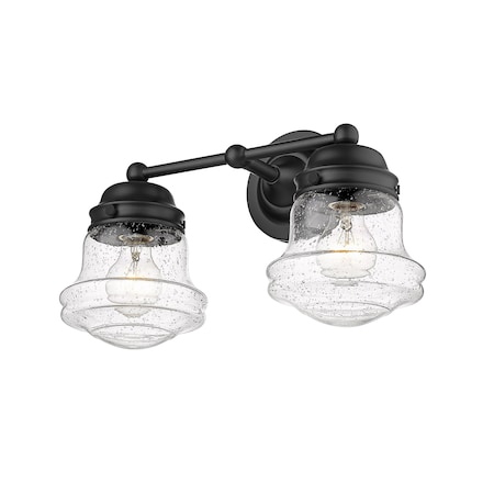 Z-Lite Vaughn 2 Light Vanity, Matte Black And Clear Seedy 736-2V-MB